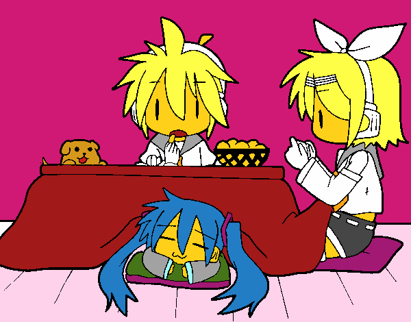 Rin, Len y Miku desayunando juntos (Romina Rosales).