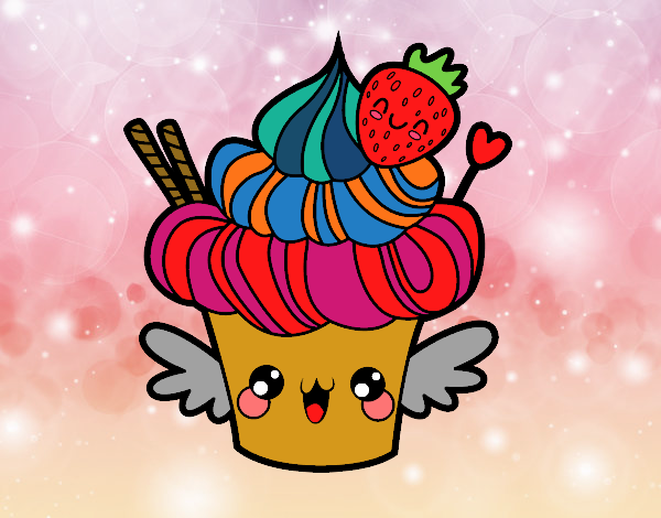 Cupcake kawaii con fresa