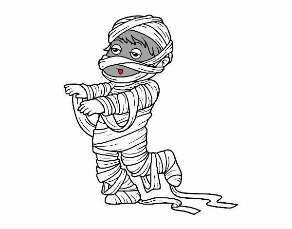 un niño disfrazado de momia  