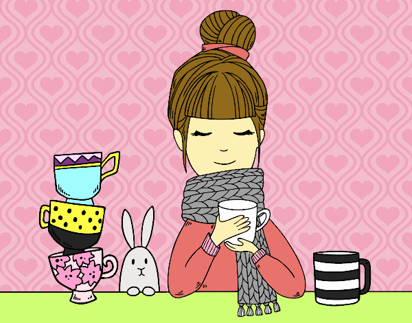 Dibujo Chica con bufanda y taza de té pintado por befree