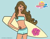 Dibujo Barbie con tabla de surf pintado por csan8