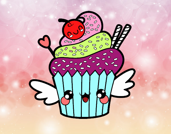 Cupcake kawaii con cereza