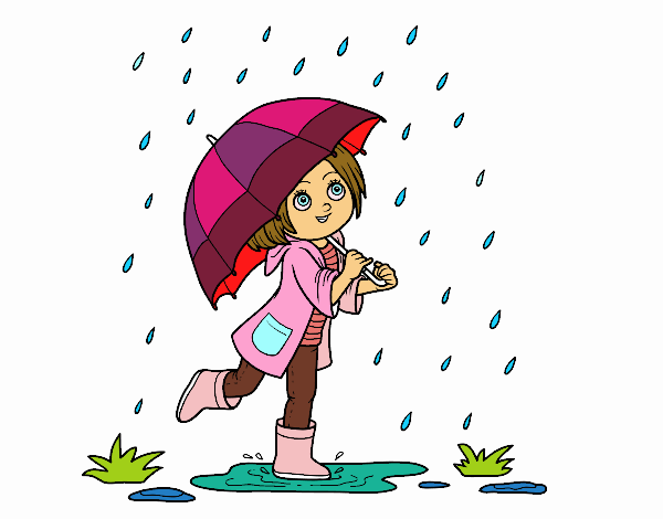 Niña con paraguas bajo la lluvia