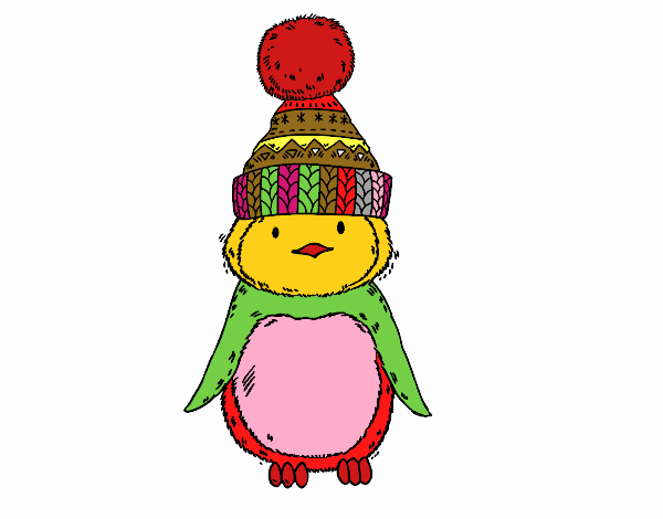 Pingüino con gorro de invierno