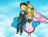 Recién casados en una nube