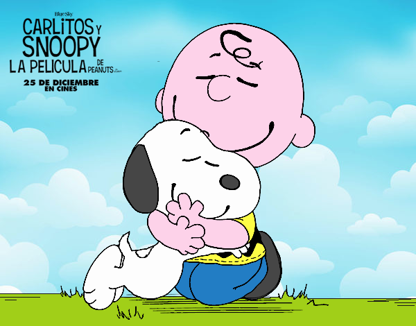 Dibujo Snoopy y Carlitos abrazados pintado por anaidflore