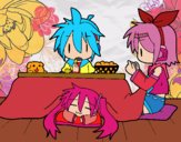 Miku, Rin y Len desayunando