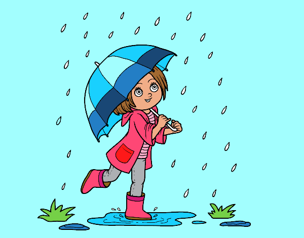 Niña con paraguas bajo la lluvia