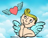 Cupido y corazón con alas