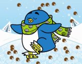 Pingüino patinando sobre hielo