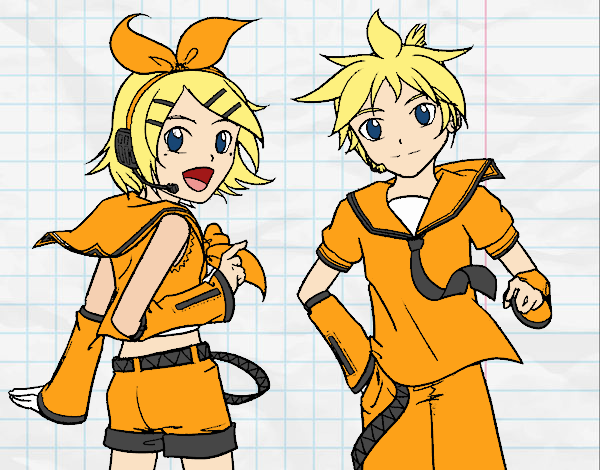 Dibujo Rin y Len Kagamine Vocaloid pintado por betzabethN