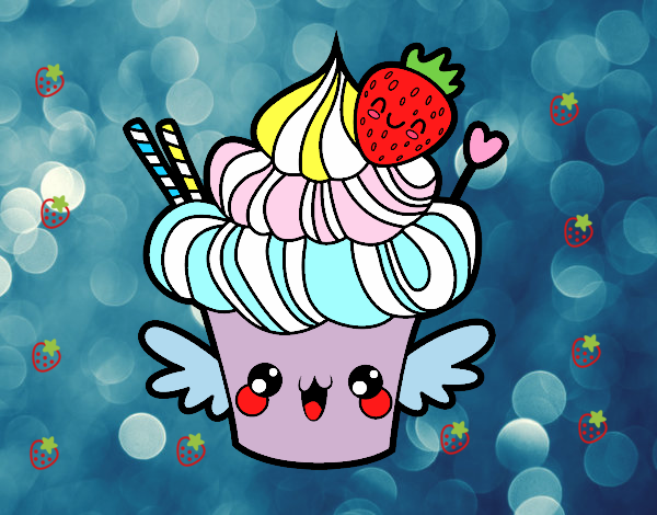 Cupcake kawaii con fresa