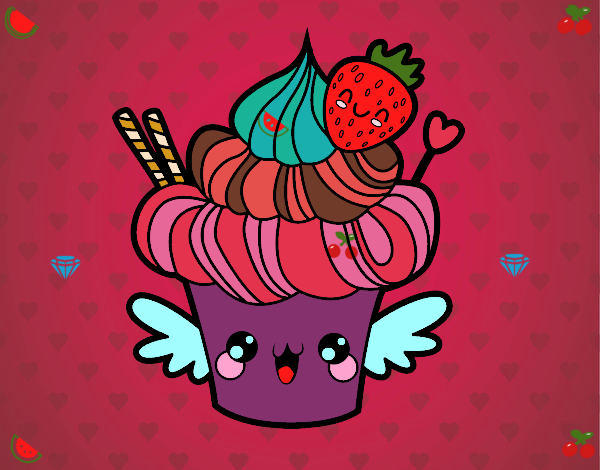 Cupcake kawaii con fresa