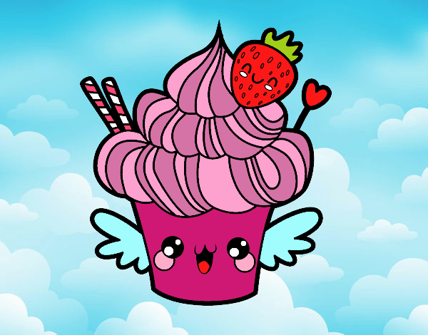 Cupcake kawaii con fresa