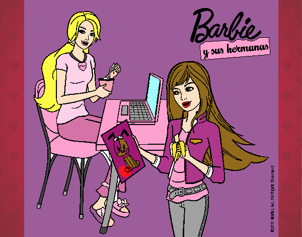 Dibujo Barbie y su hermana merendando pintado por Marianis24