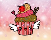 Cupcake kawaii con cereza