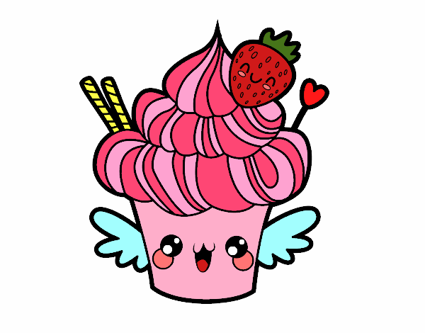 Cupcake kawaii con fresa