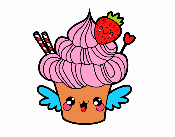 Cupcake kawaii con fresa