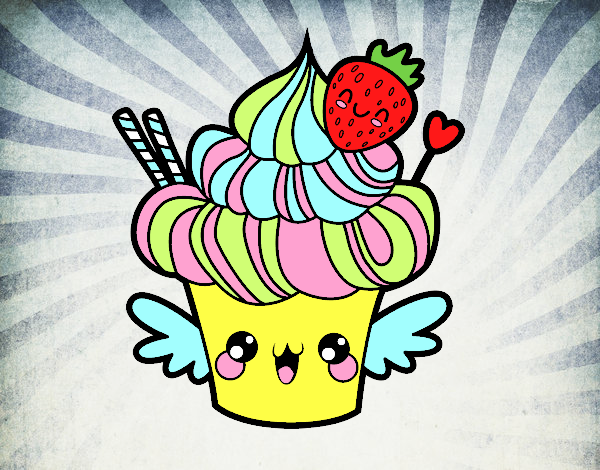 Cupcake kawaii con fresa