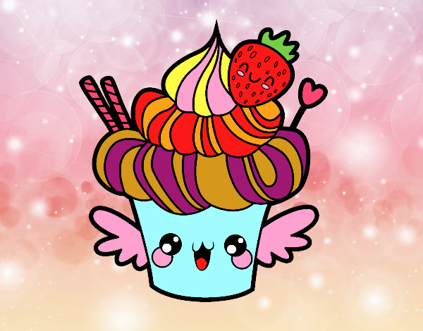 Cupcake kawaii con fresa