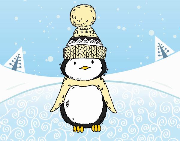 Pingüino con gorro de invierno