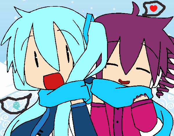 Miku y Len con bufanda