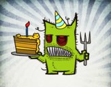 Dibujo Monstruo con tarta de cumpleaños pintado por Blackblock