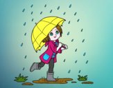 Niña con paraguas bajo la lluvia