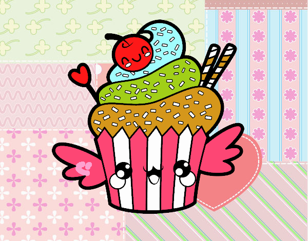 Cupcake kawaii con cereza