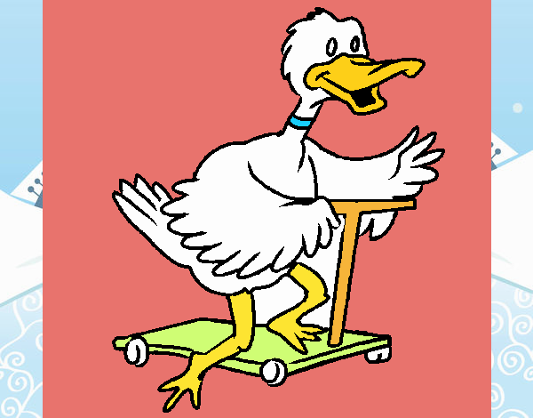 Pato en patinete