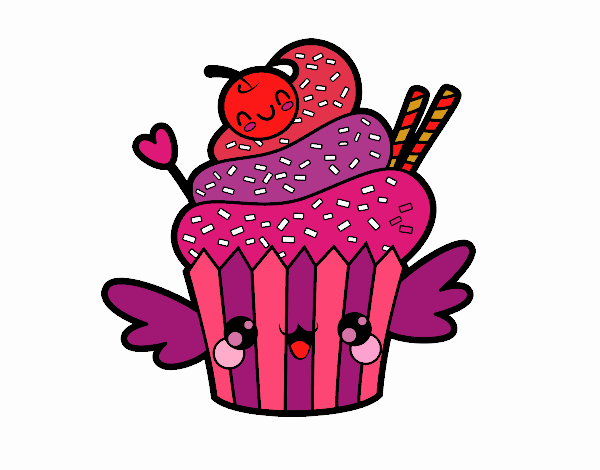 Cupcake kawaii con cereza