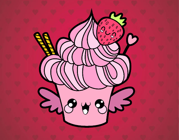 Cupcake kawaii con fresa