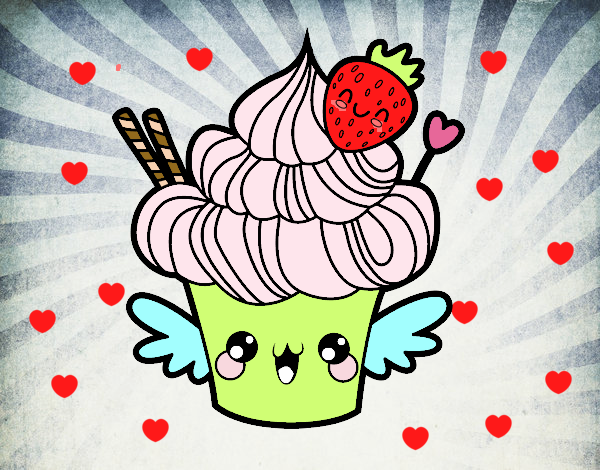 Dibujo Cupcake kawaii con fresa pintado por DanaSev