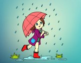 Niña con paraguas bajo la lluvia