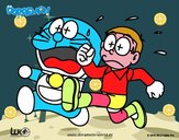 Doraemon y Nobita corriendo