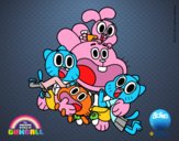 Dibujo Gumball y amigos contentos pintado por Isadd1