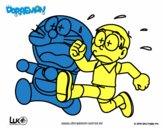 Doraemon y Nobita corriendo