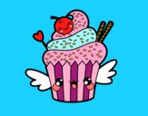 Cupcake kawaii con cereza