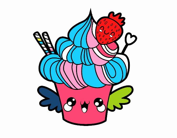 Cupcake kawaii con fresa