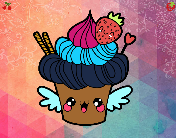 Cupcake kawaii con fresa