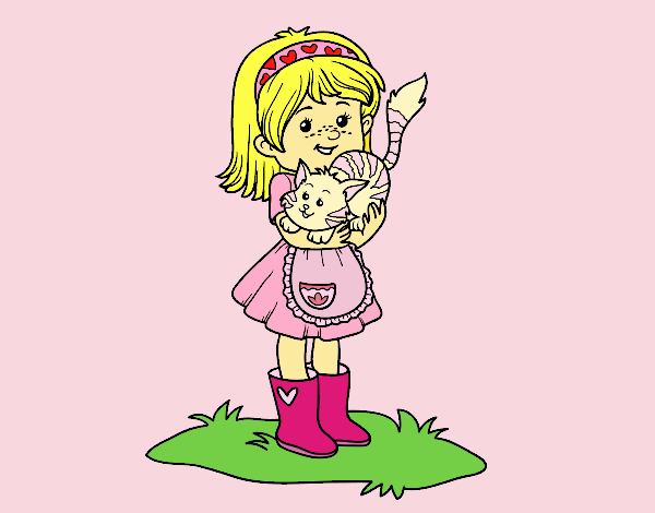  niña rosita con su gatito