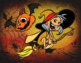 Dibujo Brujita y calabaza de Halloween pintado por Socovos