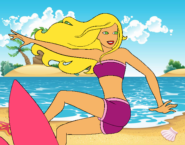 Dibujo Barbie surfeando pintado por Socovos