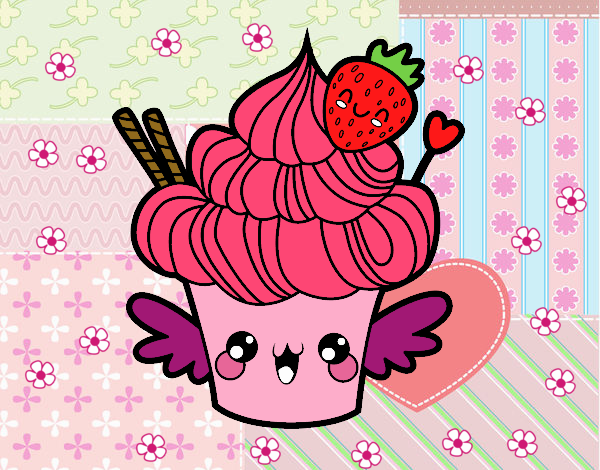 Cupcake kawaii con fresa