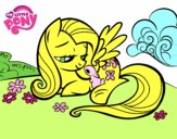 Fluttershy con un conejito