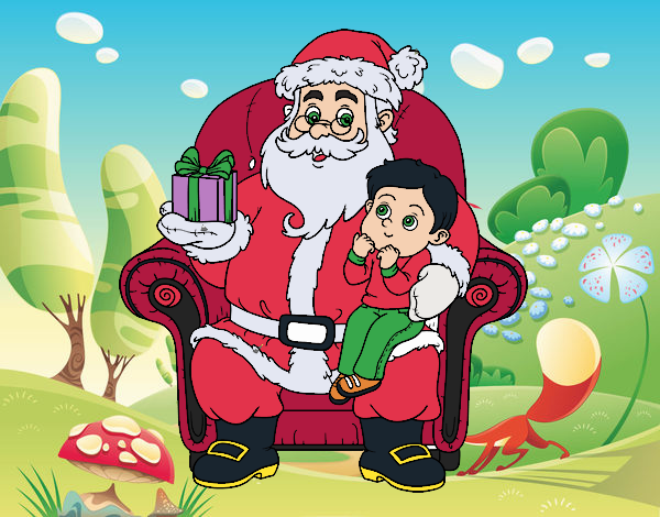 Papá Noel y niño en Navidad