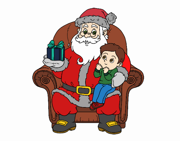 Papá Noel y niño en Navidad