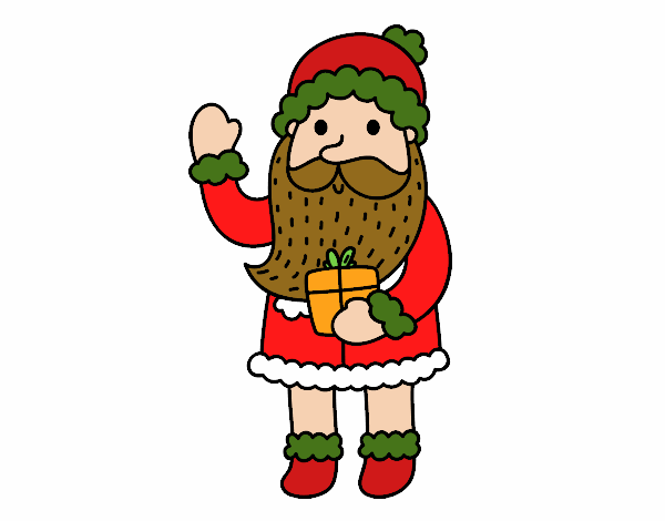 Dibujo Papá Noel y su regalo pintado por taradelaf