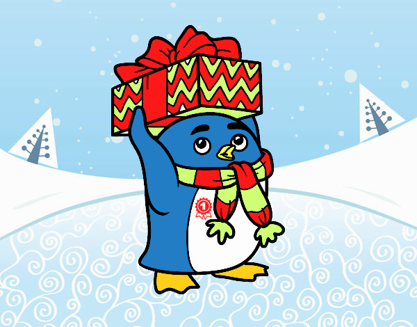 Pingüino con regalo de Navidad