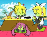 Dibujo Miku, Rin y Len desayunando pintado por RADAMSXD